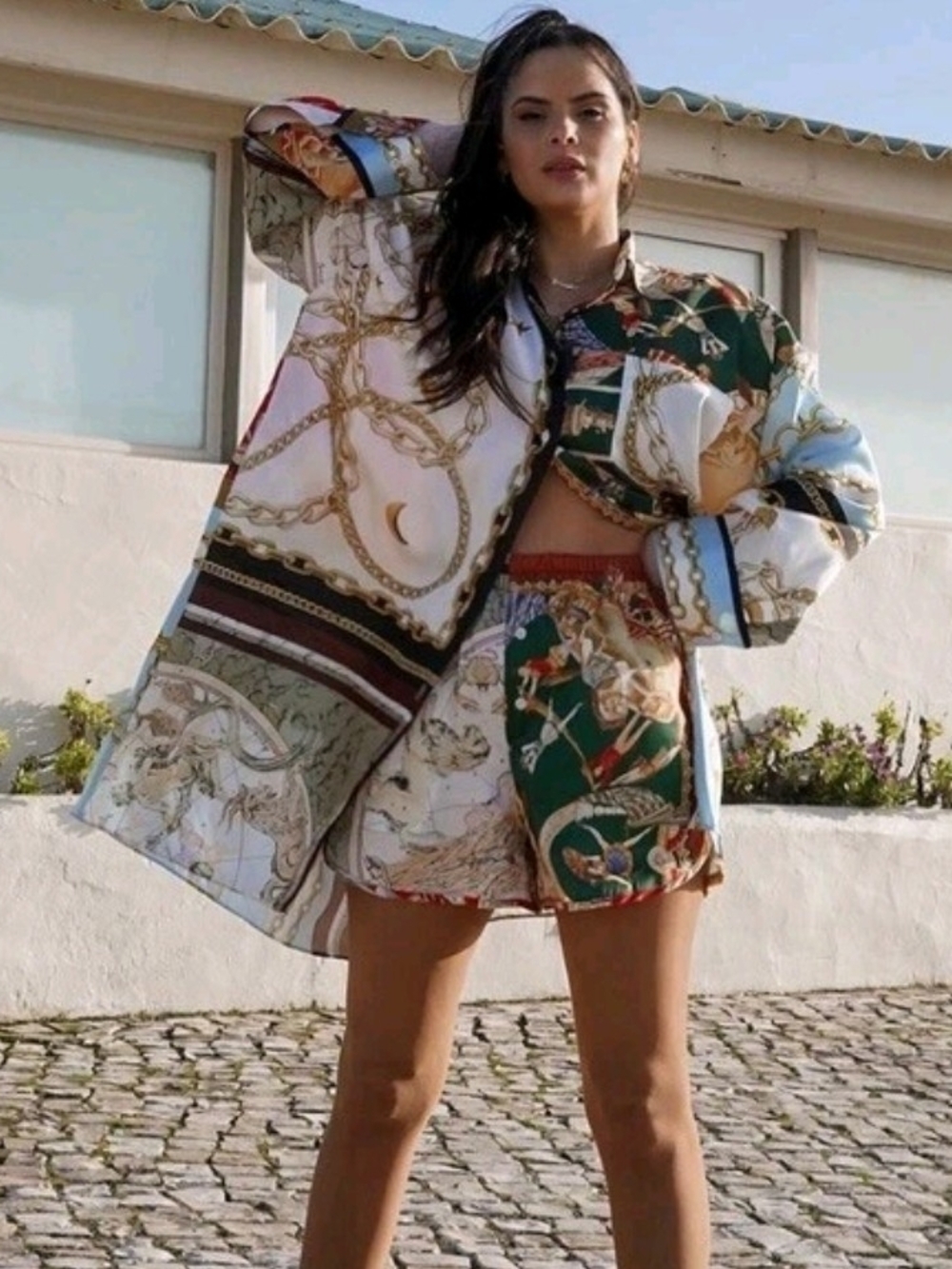 Zara Oversized Patchwork Shirt Dress Zodiac Chain Design - Medium - Picture 7 of 7
